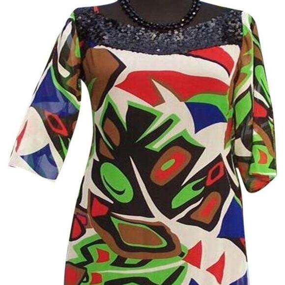 Cache Black Red Green White Lot 2 Pcs Bundle Silk Sequin Dress New $198 NWT - Picture 2 of 10